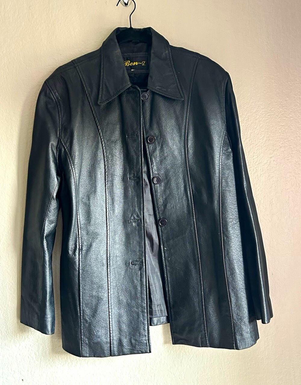 Vintage 90s Ben-Z Black Genuine Leather Blazer Coat Jacket - Size M FLAWED